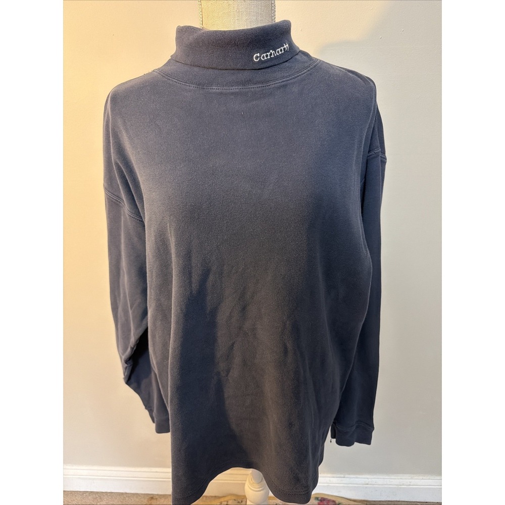 Vintage 90s Carhartt Embroidered Logo Navy Blue Turtleneck Shirt Adult Size XL